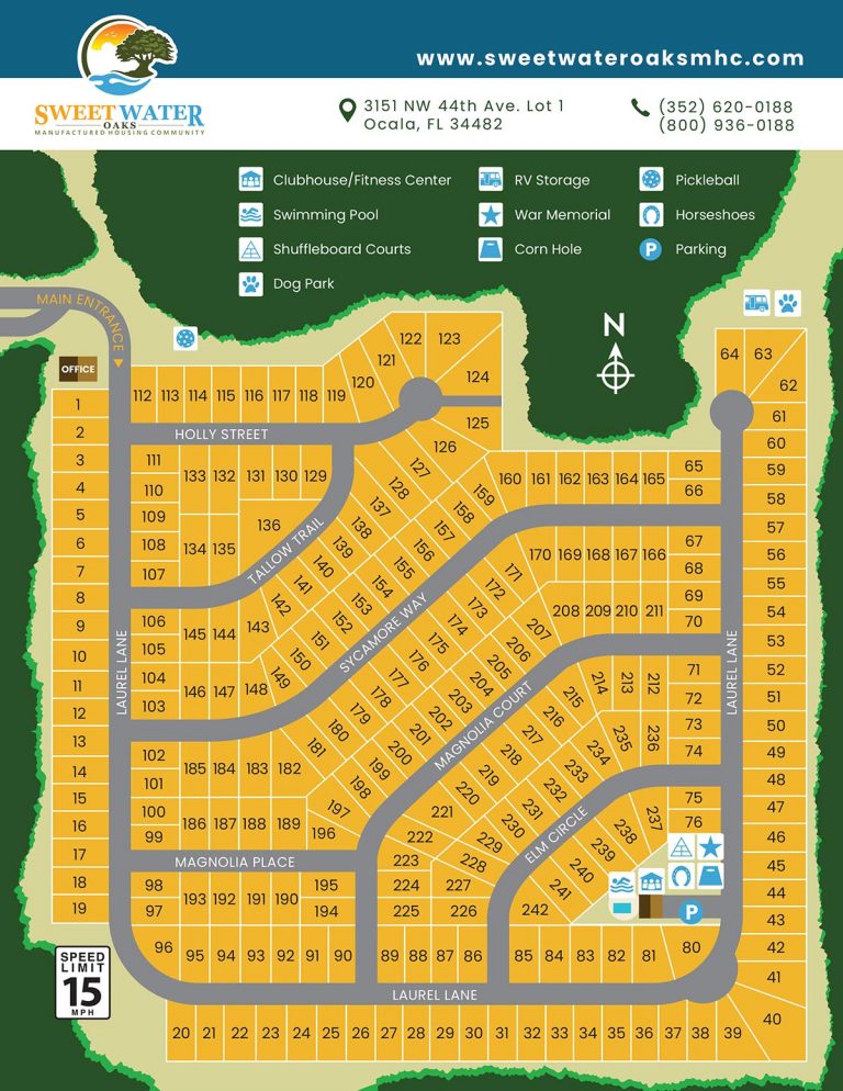 Community Map of Sweetwater Oaks 55+ MHC in Ocala, Florida